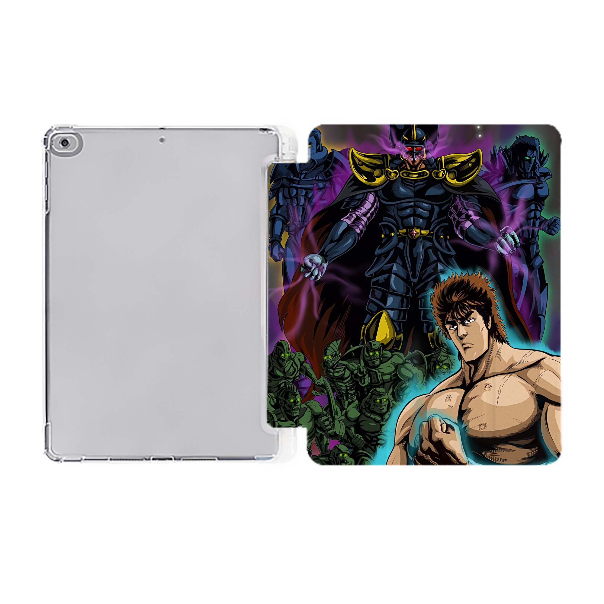 （画像用） 北斗の拳 Fist of the North Star IPad ケース ペン収納付き 三つ折りスタンド PUレザー×シリコン 対応機種9.5/10.5/10.9インチ
